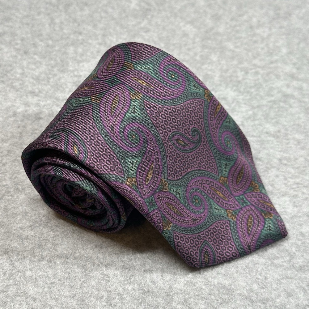 Vintage Guy Laroche Silk Tie Purple Green Paisley Designer Necktie USA 56x3.4